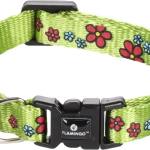 kattenhalsband Bloem met belletje groen
