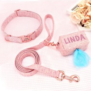 Hondenriem+halsband en poepzakjeshouder met naam
